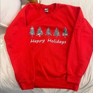 Gildan Red Holiday Sweatshirt with Tree Pattern